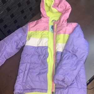 Girls Whales tail Pastel Colorblock Puffer Jacket with Hood size 7/8